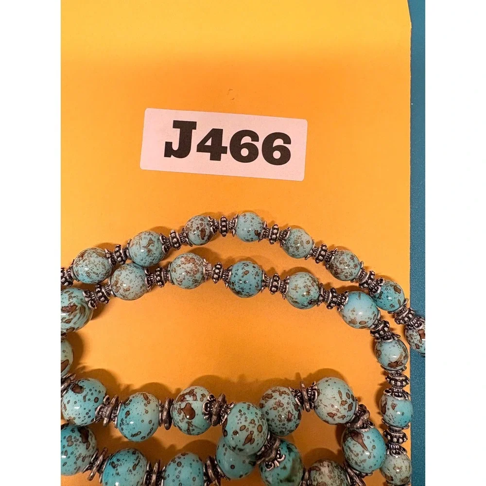 Turquoise Speckled Beaded Statement Necklace Silver Tone Boho Southwestern